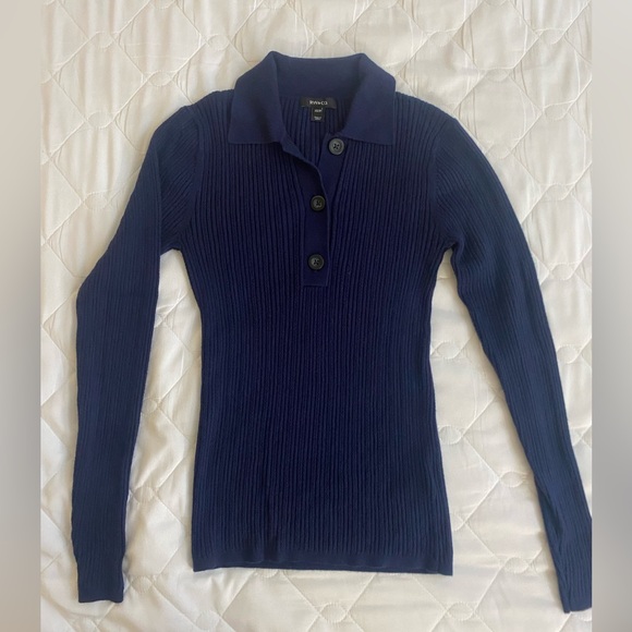 RW&CO Navy Pointelle Rib-Knit Polo Sweater - Picture 1 of 5